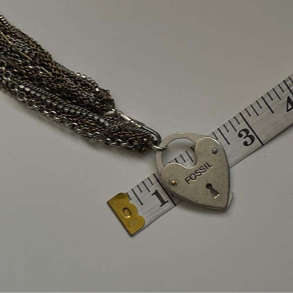 Fossil Luv Story Multi Strand Mixed Metal Crystal Locket Heart Necklace Eclectic - Picture 8 of 8